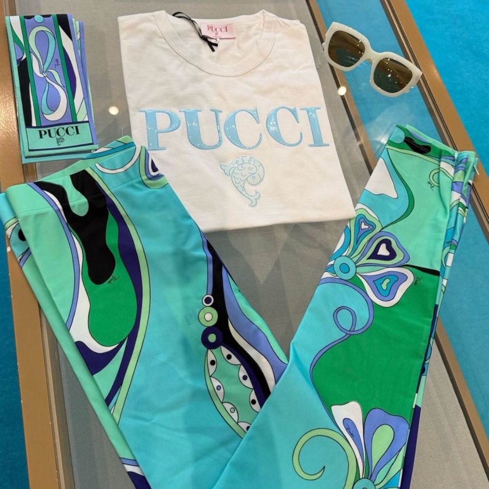 Emilio Pucci Blue and Green Abstract Print Leggings and T-shirt  ONLY!